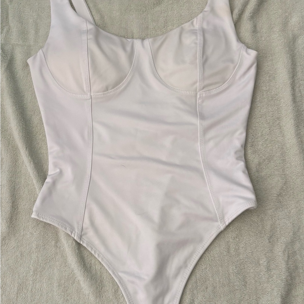 SO White Bodysuit One Piece with Scoop Neckline